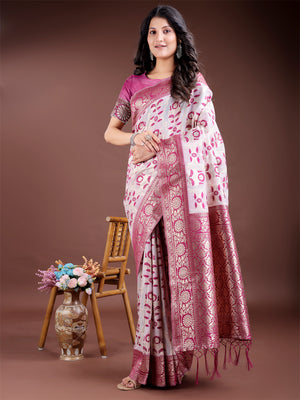 Purple Linen Cotton Saree With Blouse Piece