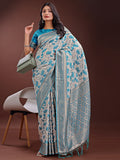 Sea Green Linen Cotton Saree With Blouse Piece