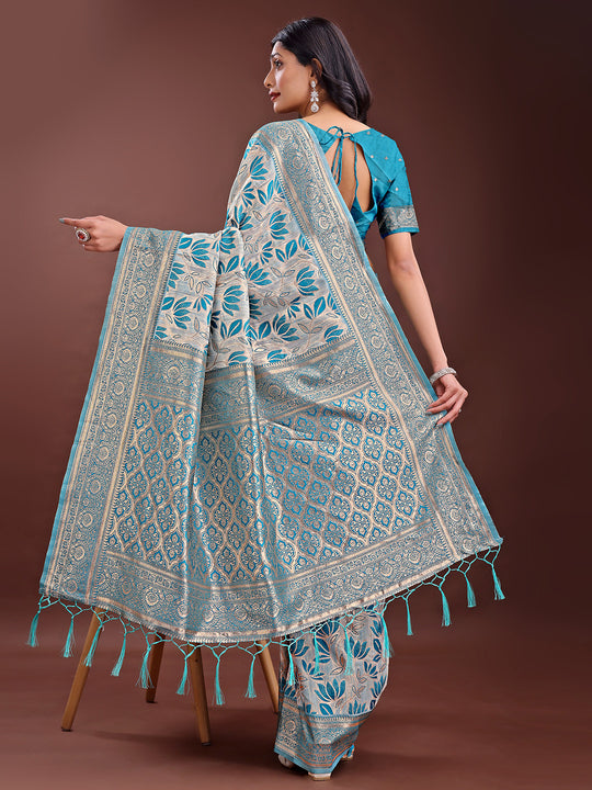 Sea Green Linen Cotton Saree With Blouse Piece