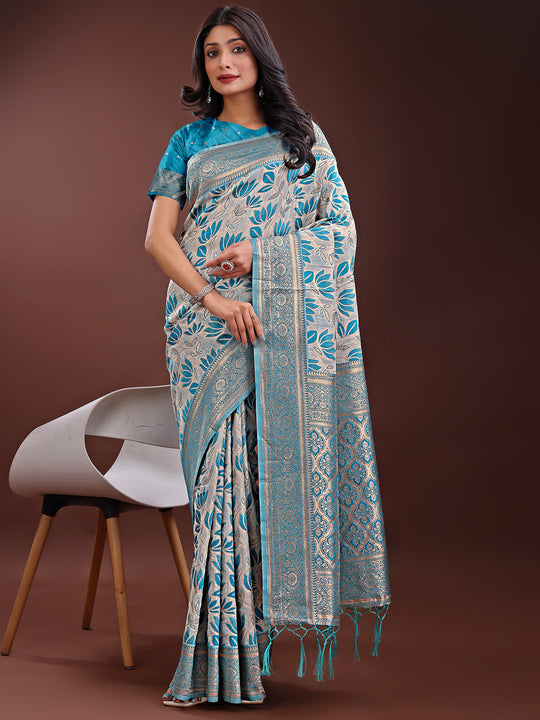 Sea Green Linen Cotton Saree With Blouse Piece