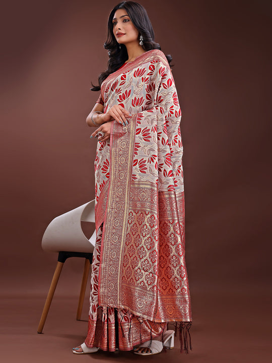 Maroon Linen Cotton Saree With Blouse Piece