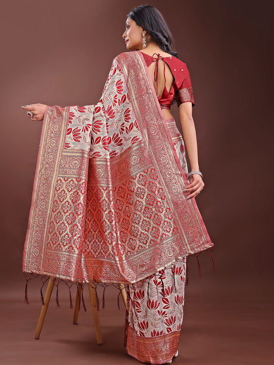 Maroon Linen Cotton Saree With Blouse Piece