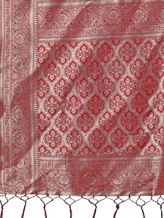Maroon Linen Cotton Saree With Blouse Piece