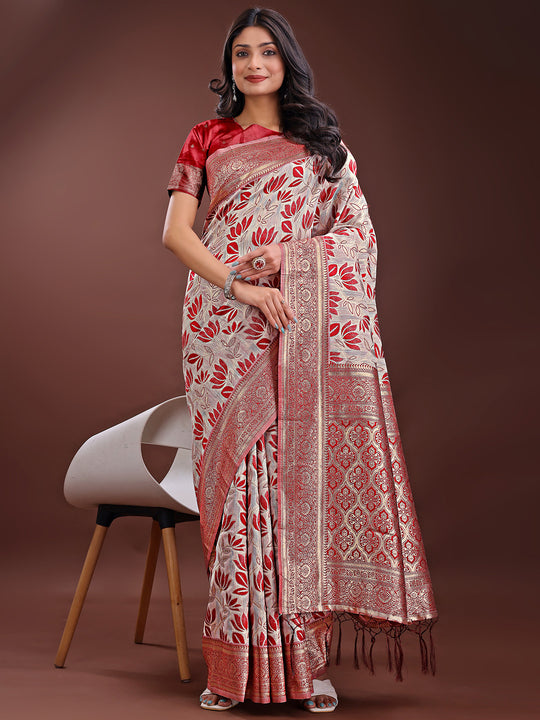 Maroon Linen Cotton Saree With Blouse Piece