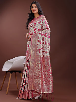 Purple Linen Cotton Saree With Blouse Piece