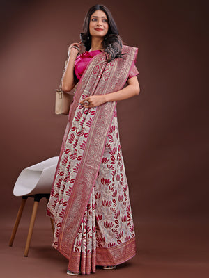 Purple Linen Cotton Saree With Blouse Piece