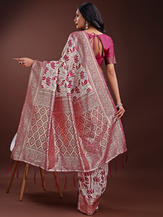 Purple Linen Cotton Saree With Blouse Piece