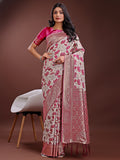 Purple Linen Cotton Saree With Blouse Piece