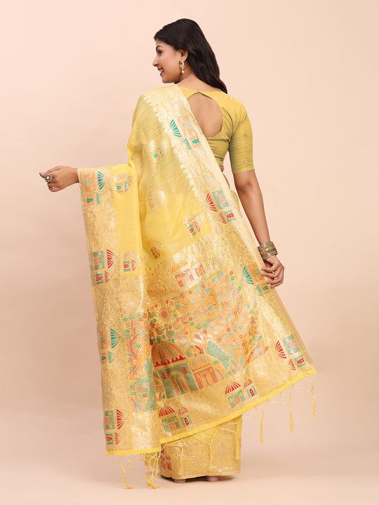Yellow LINEN COTTON Saree With Blouse Piece