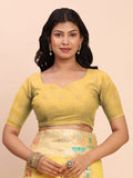 Yellow LINEN COTTON Saree With Blouse Piece