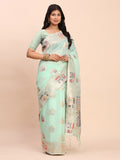 Sea Green LINEN COTTON Saree With Blouse Piece