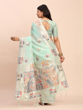 Sea Green LINEN COTTON Saree With Blouse Piece