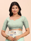 Sea Green LINEN COTTON Saree With Blouse Piece
