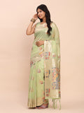 Light Green LINEN COTTON Saree With Blouse Piece