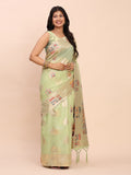 Light Green LINEN COTTON Saree With Blouse Piece