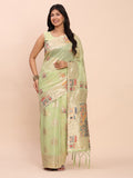 Light Green LINEN COTTON Saree With Blouse Piece