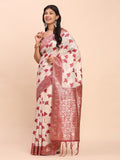 Maroon Linen Cotton Saree With Blouse Piece