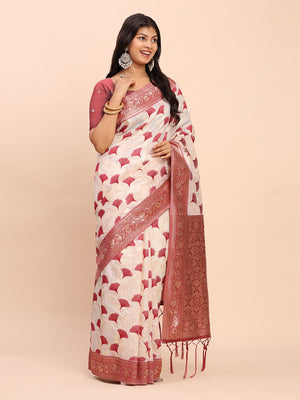 Maroon Linen Cotton Saree With Blouse Piece