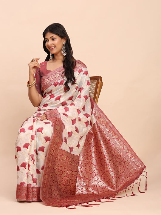 Maroon Linen Cotton Saree With Blouse Piece