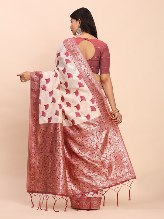 Maroon Linen Cotton Saree With Blouse Piece