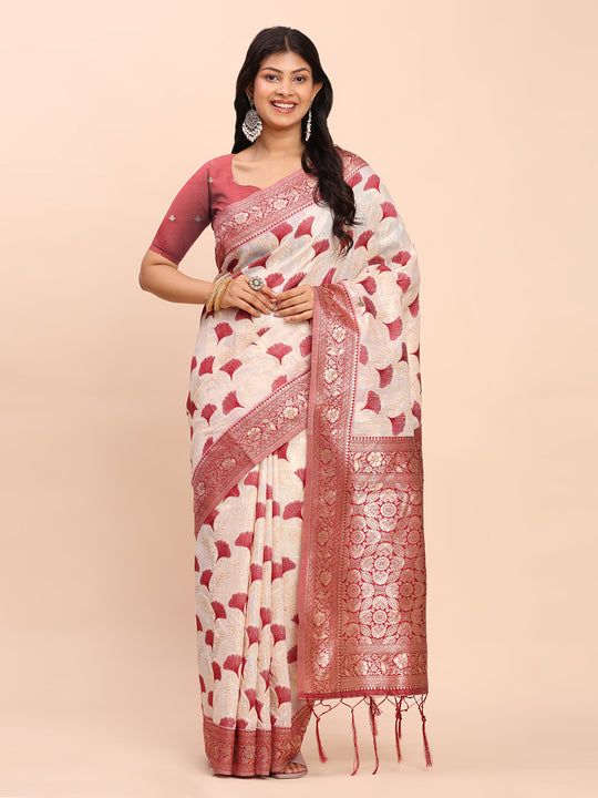 Maroon Linen Cotton Saree With Blouse Piece