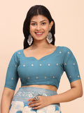 Sky Blue Linen Cotton Saree With Blouse Piece