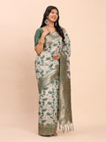 Green Linen Cotton Saree With Blouse Piece