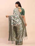 Green Linen Cotton Saree With Blouse Piece