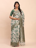 Green Linen Cotton Saree With Blouse Piece