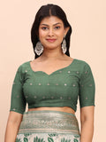 Green Linen Cotton Saree With Blouse Piece