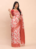 Red Linen Cotton Saree With Blouse Piece