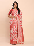Red Linen Cotton Saree With Blouse Piece