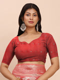 Red Linen Cotton Saree With Blouse Piece