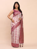 Purple Linen Cotton Saree With Blouse Piece