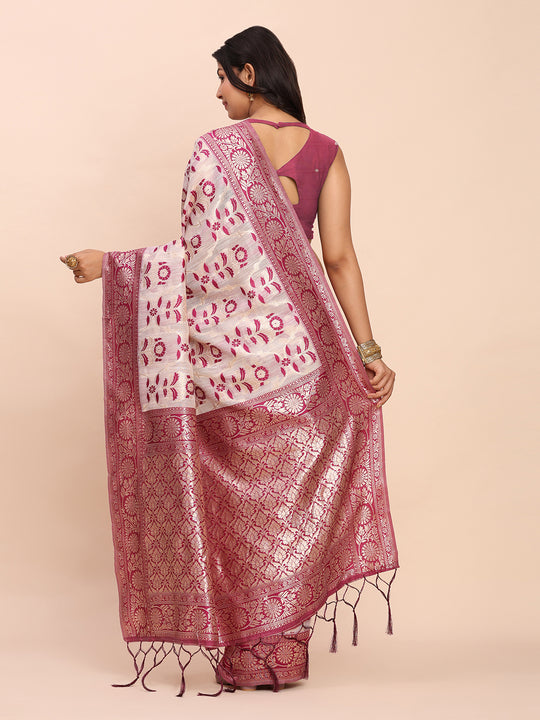 Purple Linen Cotton Saree With Blouse Piece