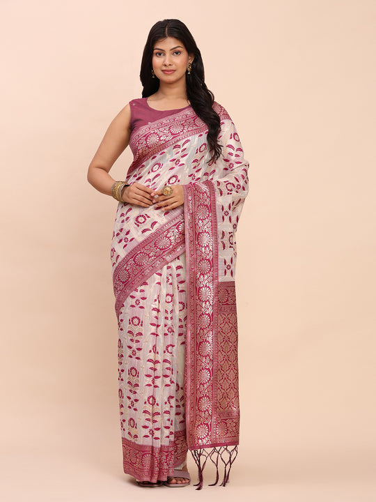 Purple Linen Cotton Saree With Blouse Piece