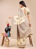 Cream Cotton Saree With Blouse Piece