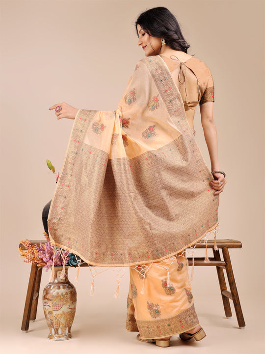 Peach Cotton Saree With Blouse Piece