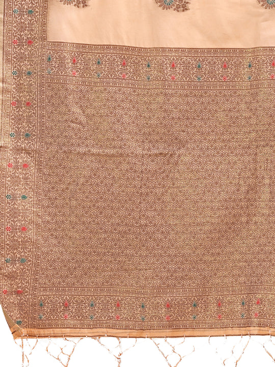 Peach Cotton Saree With Blouse Piece