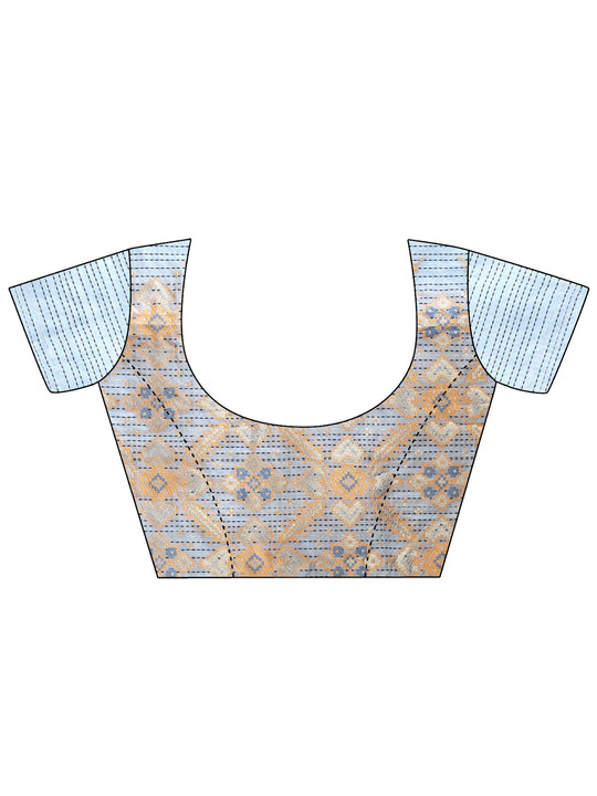 Sky Blue Cotton Saree With Blouse Piece