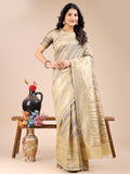 Cream Cotton Saree With Blouse Piece
