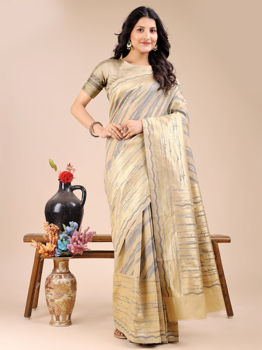 Cream Cotton Saree With Blouse Piece