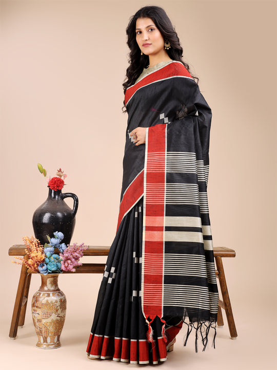 Black Cotton Saree With Blouse Piece