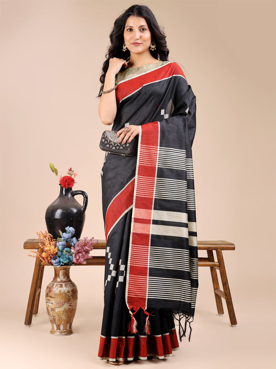Black Cotton Saree With Blouse Piece