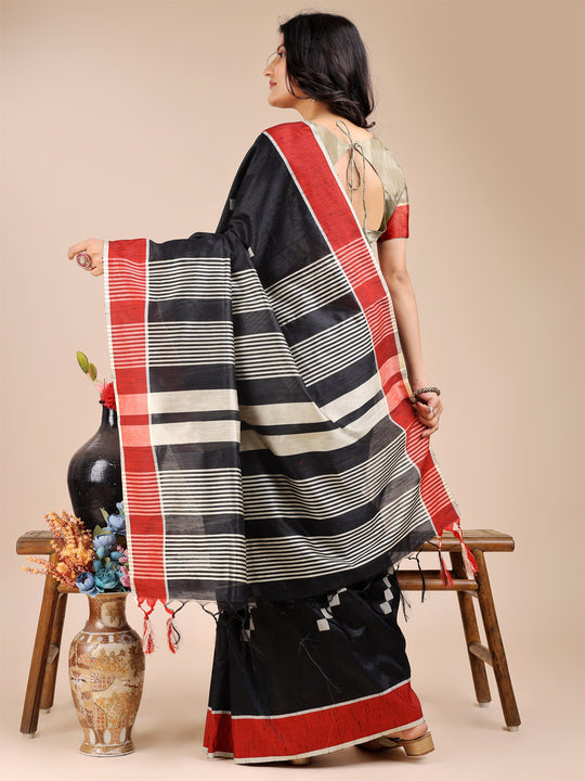 Black Cotton Saree With Blouse Piece