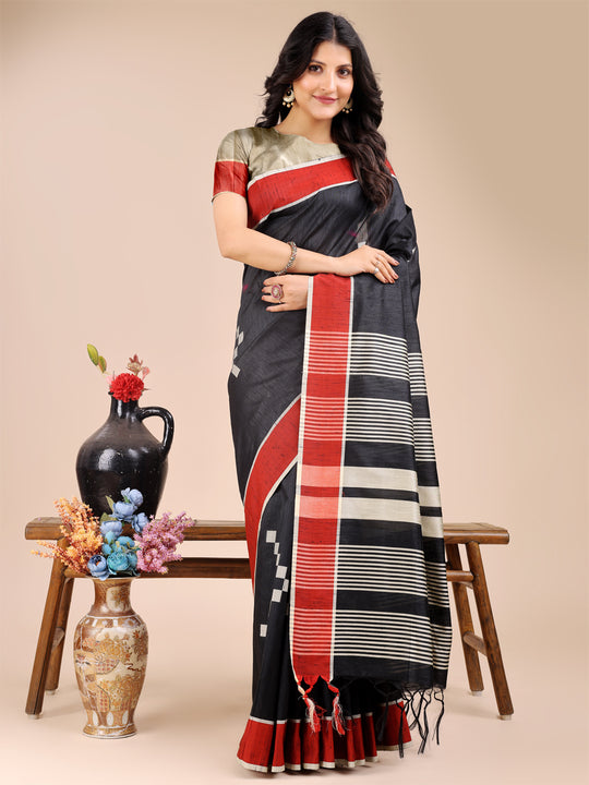 Black Cotton Saree With Blouse Piece
