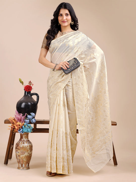 Off White Cotton Saree With Blouse Piece