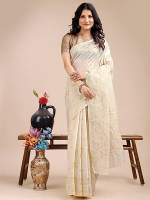 Off White Cotton Saree With Blouse Piece