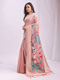 Peach Linen Cotton Saree With Blouse Piece