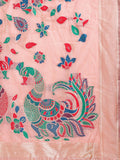 Peach Linen Cotton Saree With Blouse Piece